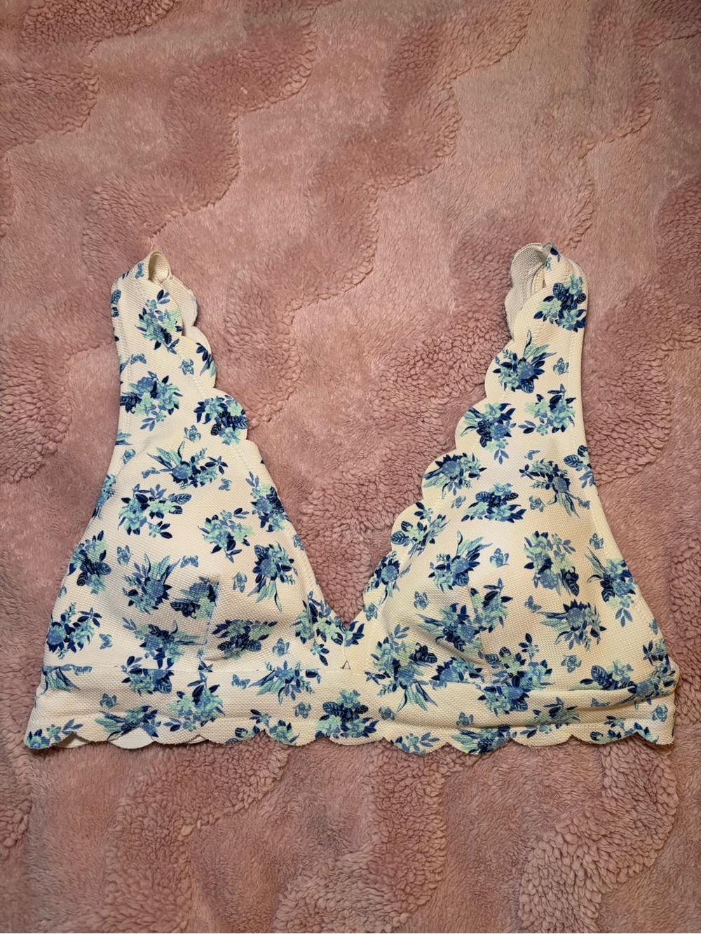 Victorias Secret- Floral Scallop Bikini Top - Blue/White
